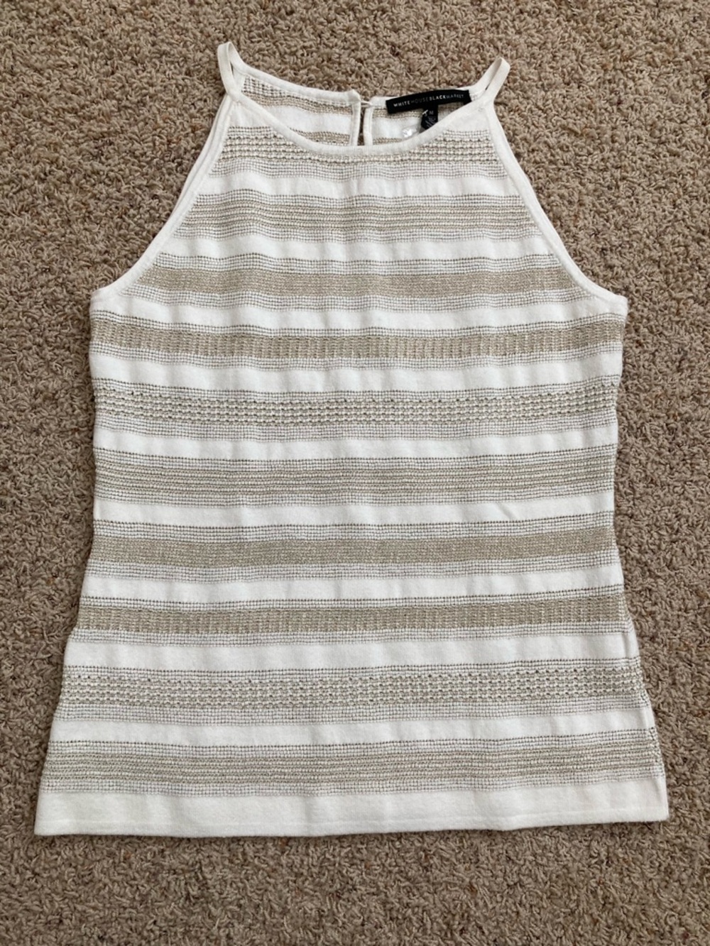 White House Black Market Cream and Gold Striped Knit Tank